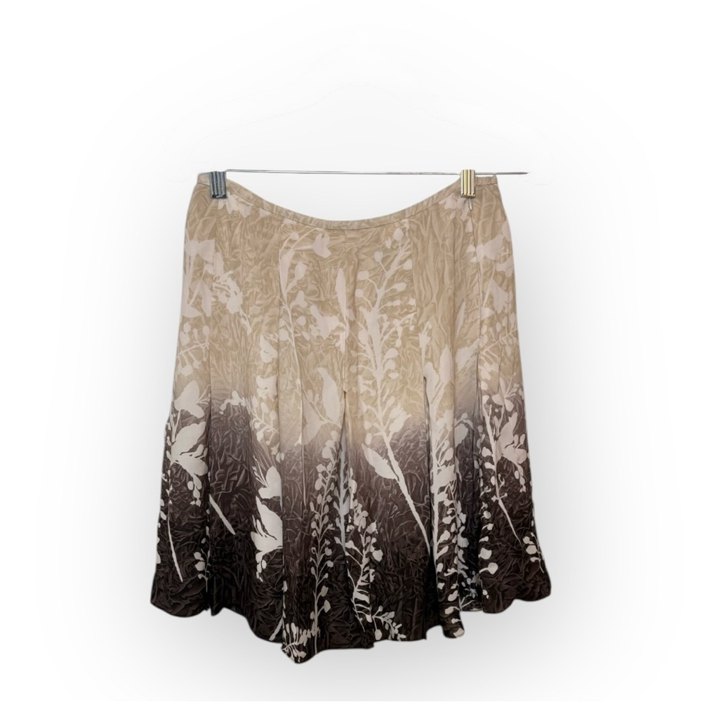 Linda Allard Ellen Tracy Earthy Botanical 100% Silk Skirt Romantic Neutral 4